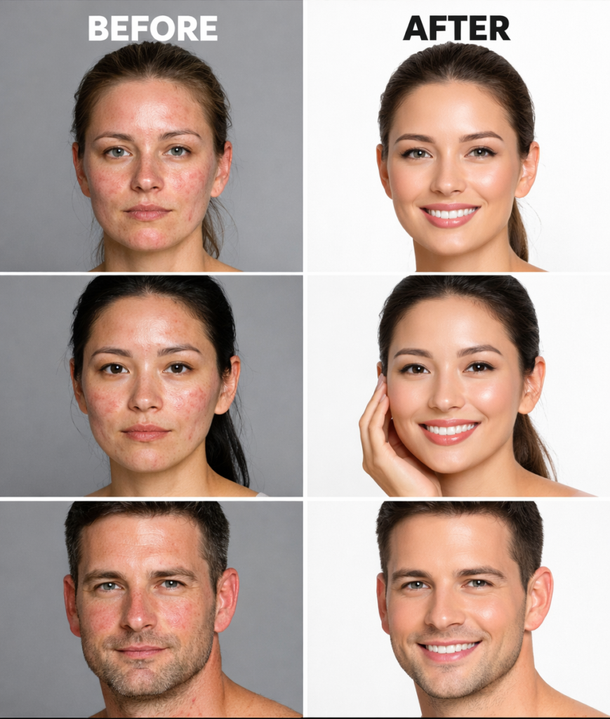 red light therapy before after